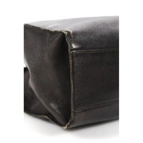 Gucci Vintage Dark Brown Leather Satchel with Gold Square G Tote Closure - Picture 11 of 12